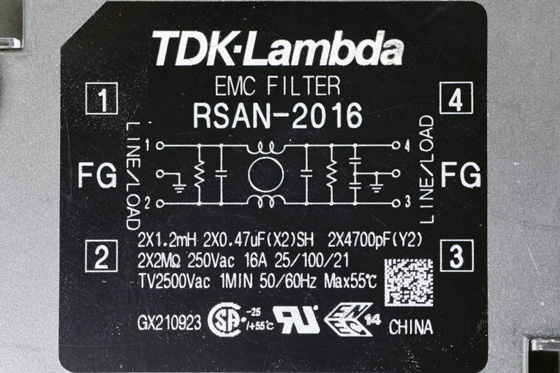 TDKラムダ電源ライン用ノイズフィルタRSAN-2016